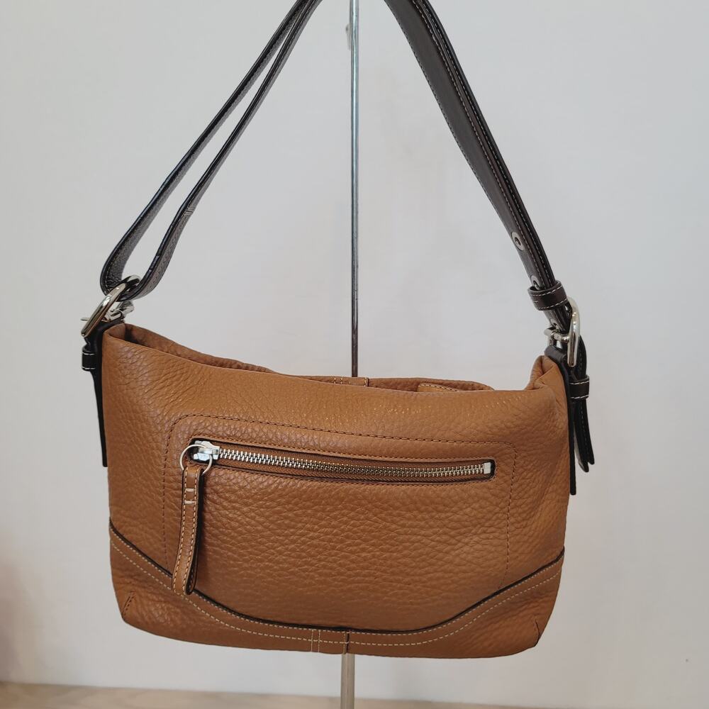 Coach Pebbled Leather Shoulder Bag Brown Tan Hobo Purse Adjustable Strap - Picture 4 of 11